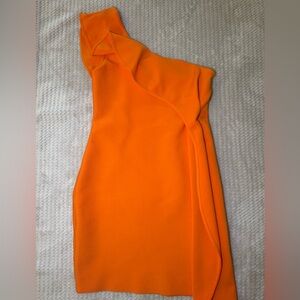 Elegant Vibrant Orange One-Shoulder Dress